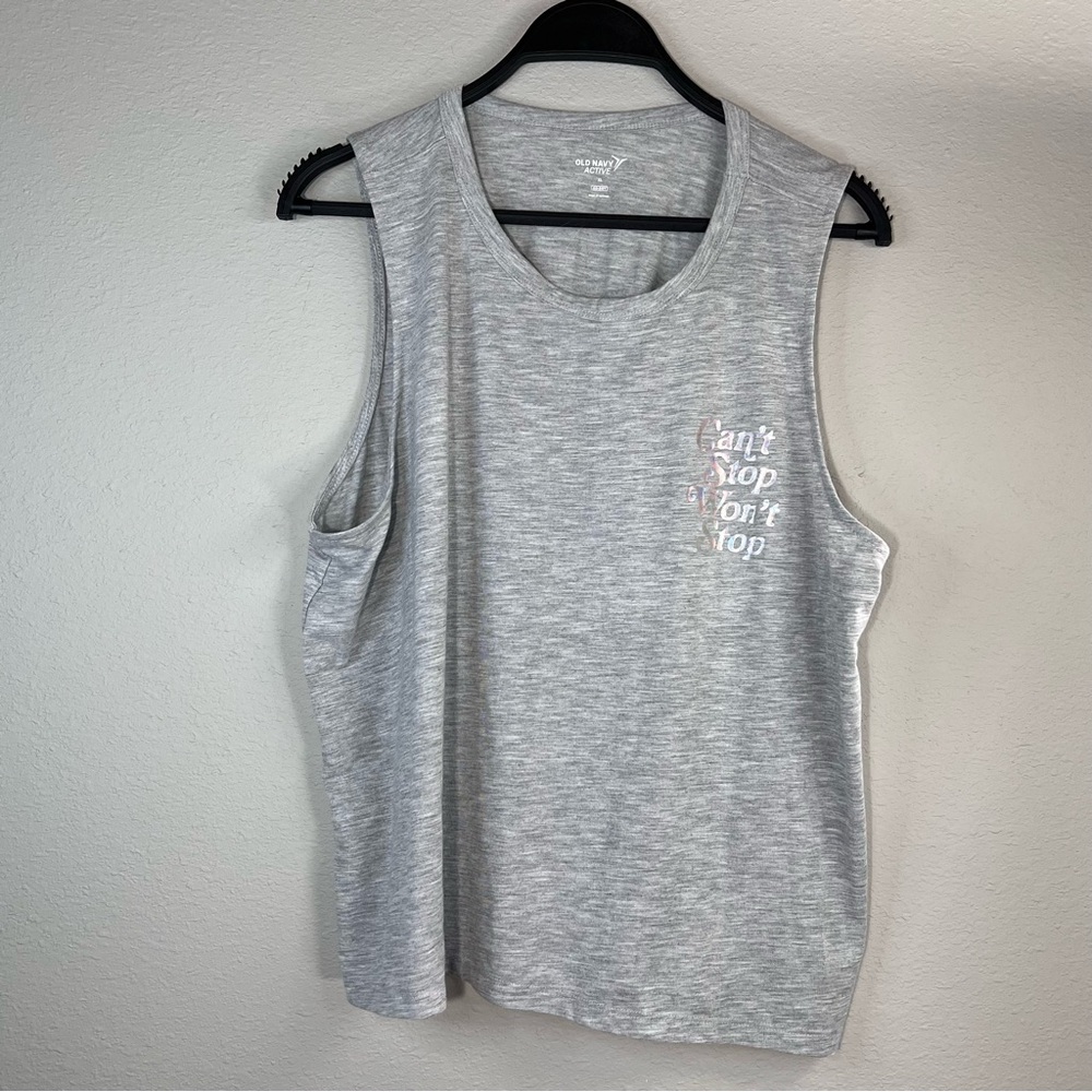 Old Navy Gray Sleeveless Top activewear can’t stop won’t stop graphic